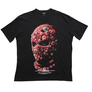 boohooMAN T-Shirt Mens Medium Black Floral Mask Graphic Homme Limited Edition